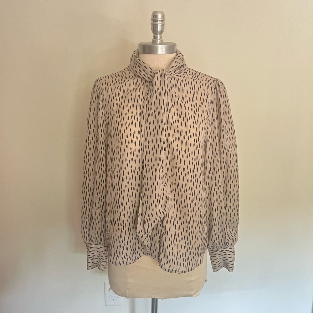 Mango Beige and Black Dotted Blouse